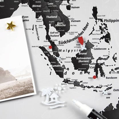 Magnetisches Glasbild - Weltkarte SW Hell